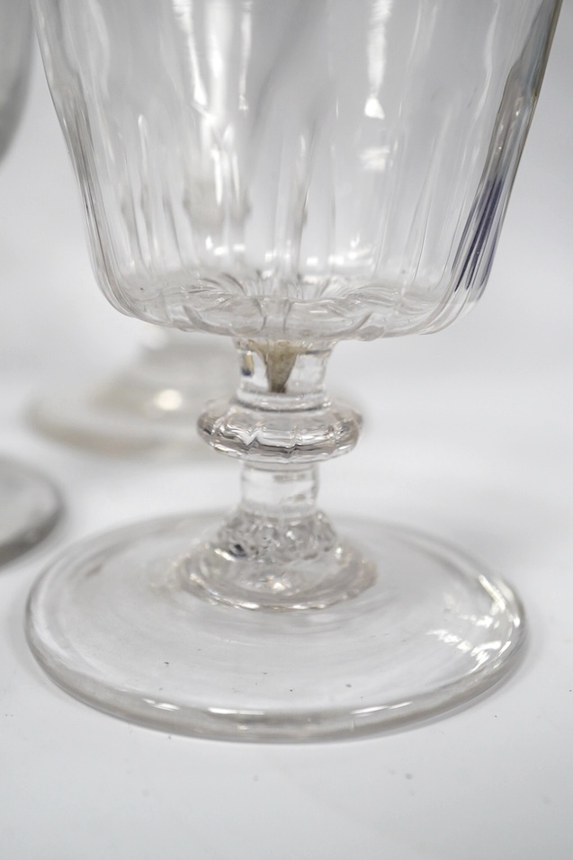 A group of 19th century rummers and other drinking glasses together with an 18th century small glass, 10cm - 14.5cm. Condition - some scratches, otherwise good